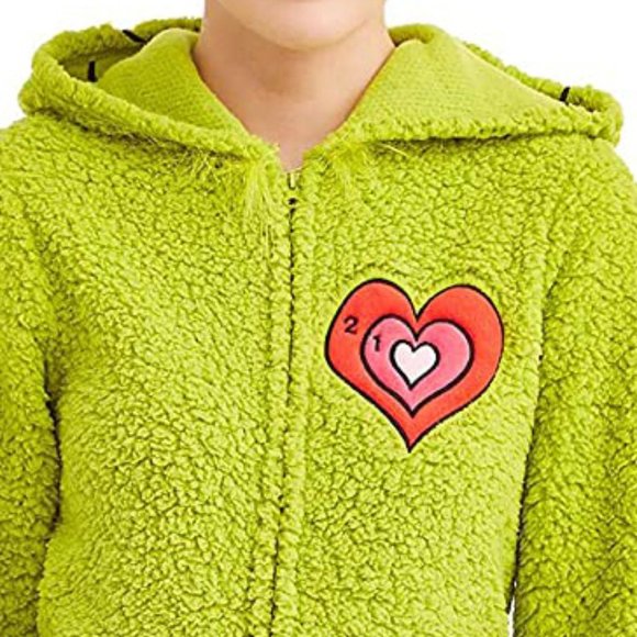 The Grinch Women's Union Suit Pajamas Green Red Heart NWT - Picture 4 of 6